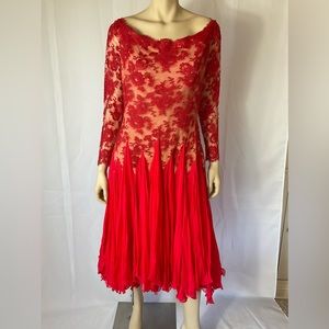 Red Chiffon Lace Evening Dress Size 12
